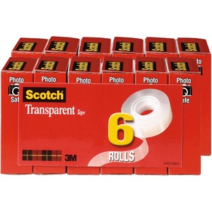 Scotch+Transparent+Tape+-+3%2F4%26quot%3BW+-+36+yd+Length+x+0.75%26quot%3B+Width+-+1%26quot%3B+Core+-+Stain+Resistant%2C+Moisture+Resistant%2C+Long+Lasting+-+For+Wrapping%2C+Sealing%2C+Mending%2C+Label+Protection+-+12+%2F+Bundle+-+Clear