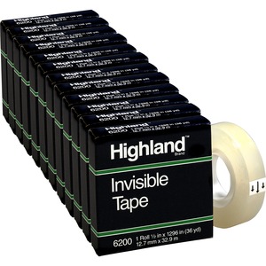 Highland+1%2F2%26quot%3BW+Matte-finish+Invisible+Tape+-+36+yd+Length+x+0.50%26quot%3B+Width+-+1%26quot%3B+Core+-+For+Mending%2C+Splicing%2C+Holding+-+12+%2F+Box+-+Matte+-+Clear