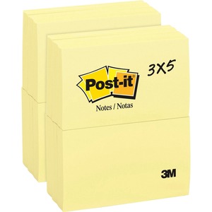 Post-it%C2%AE+Notes+Original+Notepads+-+3%26quot%3B+x+5%26quot%3B+-+Rectangle+-+100+Sheets+per+Pad+-+Unruled+-+Canary+Yellow+-+Paper+-+Self-adhesive%2C+Repositionable+-+24+%2F+Bundle