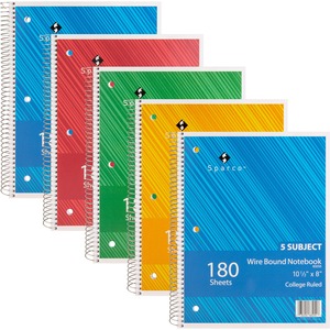 Sparco+Wirebound+College+Ruled+Notebooks+-+180+Sheets+-+Wire+Bound+-+College+Ruled+-+Unruled+Margin+-+8%26quot%3B+x+10+1%2F2%26quot%3B+-+Assorted+Paper+-+AssortedChipboard+Cover+-+Resist+Bleed-through%2C+Subject%2C+Stiff-back%2C+Stiff-cover+-+5+%2F+Bundle