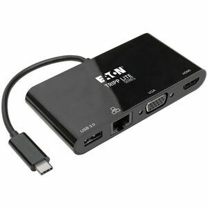 Tripp Lite by Eaton USB C Docking Station Adapter Converter 4K w/ HDMI, VGA, Gigabit Ethernet, USB-A Hub, Black, Thunderbolt 3 Compatible