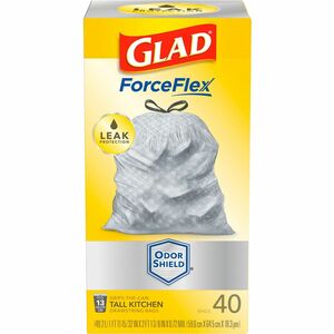 Glad+ForceFlex+Tall+Kitchen+Drawstring+Trash+Bags+-+OdorShield+-+13+gal+Capacity+-+23.74%26quot%3B+Width+x+24.88%26quot%3B+Length+-+0.72+mil+%2818+Micron%29+Thickness+-+Drawstring+Closure+-+Gray+-+40%2FBox+-+Commercial%2C+Home%2C+Indoor%2C+Office%2C+Outdoor%2C+Restaurant%2C+Garbage