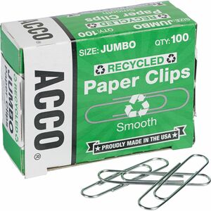 ACCO+Recycled+Paper+Clips+-+Jumbo+-+1.6%26quot%3B+Length+-+20+Sheet+Capacity+-+for+Paper+-+Reusable%2C+Durable+-+1000+%2F+Pack+-+Silver