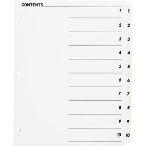 Business+Source+Table+of+Content+Quick+Index+Dividers+-+Printed+Tab%28s%29+-+Digit+-+1-10+-+10+Tab%28s%29%2FSet+-+8.5%26quot%3B+Divider+Width+x+11%26quot%3B+Divider+Length+-+3+Hole+Punched+-+White+Divider+-+White+Mylar+Tab%28s%29+-+10+%2F+Set