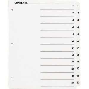 Business Source Table of Content Quick Index Dividers - Printed Tab(s) - Digit - 1-12 - 12 Tab(s)/Set - 8.5