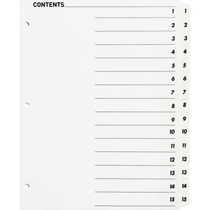 Business Source Table of Content Quick Index Dividers - Printed Tab(s) - Digit - 1-15 - 15 Tab(s)/Set - 8.5