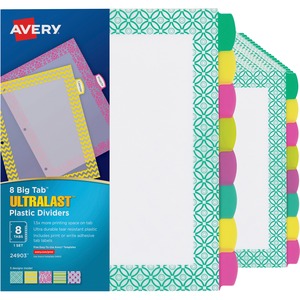 Avery® Ultralast Big Tab Plastic Dividers - 192 x Divider(s) - 192 Write-on Tab(s) - 8 - 8 Tab(s)/Set - 8.5