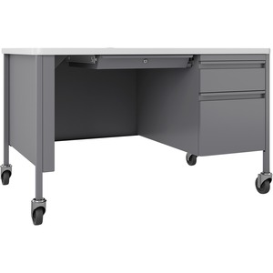 Lorell+Fortress+Series+48%26quot%3B+Mobile+Right-Pedestal+Teachers+Desk+-+48%26quot%3B+x+30%26quot%3B29.5%26quot%3B+-+Box%2C+File+Drawer%28s%29+-+Single+Pedestal+on+Right+Side+-+T-mold+Edge+-+Finish%3A+Gray