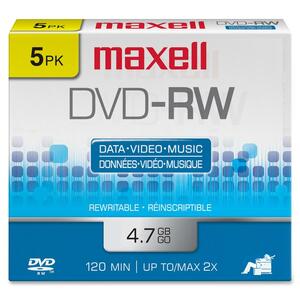 Maxell DVD Rewritable Media - DVD-RW - 2x - 4.70 GB - 5 Pack Jewel