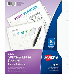 Avery® Write & Erase Pocket Plastic Dividers - 8 x Divider(s) - 8 Write-on Tab(s) - 8 - 8 Tab(s)/Set - 9.3