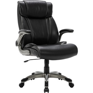SOHO Flip Armrest High-back Leather Chair - Black Bonded Leather Seat - Black Bonded Leather Back - High Back - 5-star Base - Armrest - 1 Each