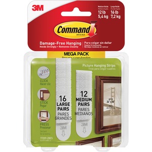 Command+Picture+Hanging+Strips+Mega+Pack+-+3+lb+%281.36+kg%29%2C+4+lb+%281.81+kg%29+Capacity+-+for+Pictures+-+White+-+28+%2F+Pack