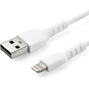 StarTech.com 3 foot/1m Durable White USB-A to Lightning Cable, Rugged Heavy Duty Charging/Sync Cable for Apple iPhone/iPad MFi Certified - Aramid fiber shelters heavy duty lightning cable from stress of bends/twists - White durable strong rugged USB-A to Lightning charger cable - Strain relief for 10000 bend cycles - Apple MFi certified charging cord for iPhone - USB 2.0 480 Mbps