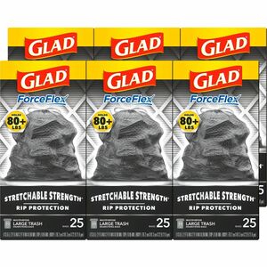 Glad+ForceFlexPlus+Large+Drawstring+Trash+Bags+-+Large+Size+-+30+gal+Capacity+-+0.90+mil+%2823+Micron%29+Thickness+-+Drawstring+Closure+-+Black+-+6%2FCarton+-+25+Per+Box+-+Home%2C+Office%2C+Can