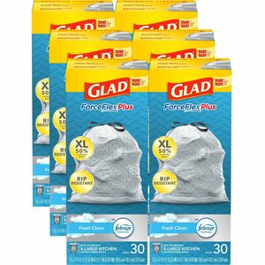 Glad+ForceFlexPlus+X-Large+Kitchen+Drawstring+Bags+-+Fresh+Clean+with+Febreze+Freshness+-+Large+Size+-+20+gal+Capacity+-+24.02%26quot%3B+Width+x+32.01%26quot%3B+Length+-+Drawstring+Closure+-+Gray+-+6%2FCarton+-+30+Per+Box+-+Home%2C+Garbage%2C+Office%2C+Kitchen