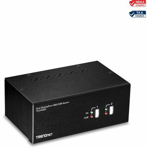 TRENDnet 2-Port Dual Monitor DisplayPort KVM Switch With Audio, 2-Port USB 2.0 Hub, 4K UHD Resolutions Up To 3840 x 2160, Connect Two DisplayPort Monitors, Dual Monitor KVM Switch, Black, TK-240DP - 2-Port Dual Monitor Display Port KVM Switch