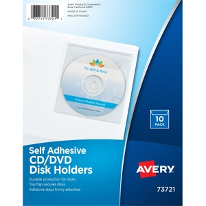 Avery® Vinyl Self-Adhesive Media/CD/DVD Pockets - 10 x CD/DVD Capacity - Top Loading - Clear - Vinyl - 10 / Pack