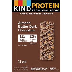 KIND Protein Bars - Gluten-free, Trans Fat Free, Individually Wrapped, Low Sodium, Low Glycemic - Almond Butter Dark Chocolate - 1.76 oz - 12 / Box