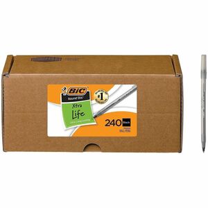 BIC+Round+Stic+Ballpoint+Pen+-+Black+Ink+-+Translucent+Barrel+-+240+%2F+Carton