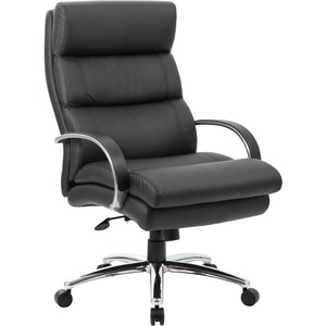 Boss Heavy Duty Executive Chair- 400 lbs - Black Vinyl Seat - Black Vinyl Back - Chrome Frame - 5-star Base - 1 / Each