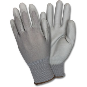 Safety Zone Poly Coated Knit Gloves - Polyurethane Coating - Small Size - Gray - Flexible, Comfortable, Breathable, Knitted - For Industrial - 1 Dozen