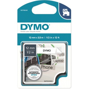 Dymo+D1+Flexible+Nylontape+12mm+-+15%2F32%26quot%3B+Width+-+Permanent+Adhesive+-+Arched+Rectangle+-+Black%2C+White+-+Nylon+-+Self-adhesive%2C+Flexible