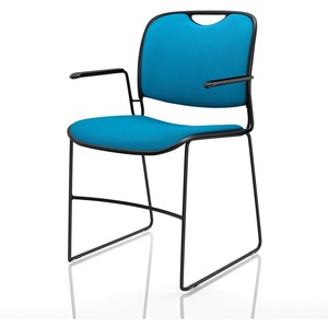 United Chair 4800 Stacking Chair With Arms - Black Seat - Black Back - Black Steel Frame - Cobalt - 2 Pack