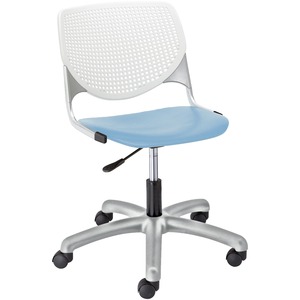 KFI Kool Task Chair With Perforated Back - Sky Blue Polypropylene Seat - White Polypropylene, Aluminum Alloy Back - Powder Coated Silver Tubular Steel Frame - 5-star Base - 1 Each