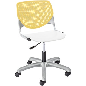 KFI Kool Task Chair With Perforated Back - White Polypropylene Seat - Yellow Polypropylene, Aluminum Alloy Back - Powder Coated Silver Tubular Steel Frame - 5-star Base - 1 Each