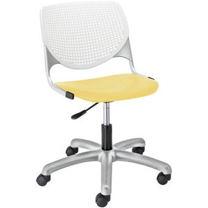 KFI Kool Task Chair With Perforated Back - Yellow Polypropylene Seat - White Polypropylene, Aluminum Alloy Back - Powder Coated Silver Tubular Steel Frame - 5-star Base - 1 Each
