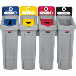 Rubbermaid+Commercial+Slim+Jim+Recycling+Station+-+4-Stream+-+23+gal+Capacity+-+Rectangular+-+Recyclable%2C+Hinged+Lid+-+Resin+-+Gray+-+1+Each