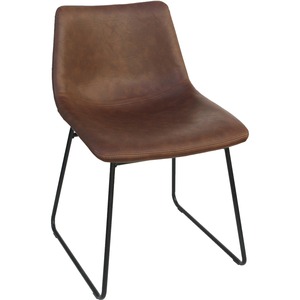 Lorell Mid-century Modern Sled Guest Chair - Tan Bonded Leather Seat - Mid Back - Sled Base - Tan - Bonded Leather - 2 / Carton