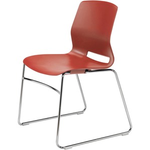 KFI Swey Collection Sled Base Chair - Coral Polypropylene Seat - Coral Polypropylene Back - Silver Stainless Steel Frame - Sled Base - 1 Each