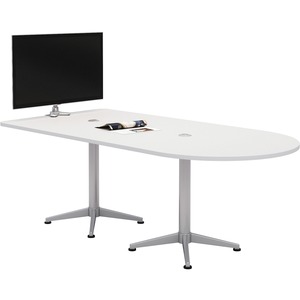 KFI+Powered+Horseshoe+Table+-+High+Pressure+Laminate+%28HPL%29+Half-round%2C+White+Top+-+Column+Leg+Base+-+84%26quot%3B+Table+Top+Length+x+42%26quot%3B+Table+Top+Width+-+Assembly+Required+-+1+Each