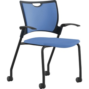 9 to 5 Seating Bella Fabric Seat Mobile Stack Chair - Blue Fabric, Foam, Plastic Seat - Blue Fabric, Plastic, Foam Back - Powder Coated, Black Frame - Four-legged Base - 1 Each