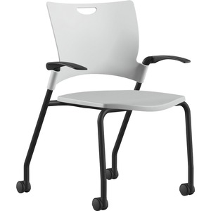 9+to+5+Seating+Bella+Fixed+Arms+Mobile+Stack+Chair+-+White+Thermoplastic+Seat+-+White+Thermoplastic+Back+-+Powder+Coated%2C+Black+Frame+-+Four-legged+Base+-+1+Each