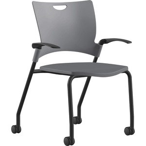 9+to+5+Seating+Bella+Fixed+Arms+Mobile+Stack+Chair+-+Dove+Thermoplastic+Seat+-+Dove+Gray+Thermoplastic+Back+-+Powder+Coated%2C+Black+Frame+-+Four-legged+Base+-+1+Each