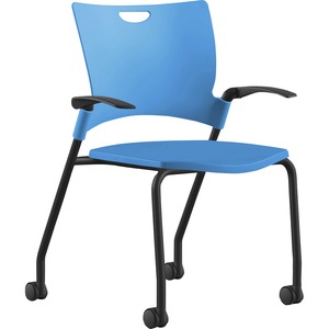9+to+5+Seating+Bella+Fixed+Arms+Mobile+Stack+Chair+-+Blue+Thermoplastic+Seat+-+Blue+Thermoplastic+Back+-+Powder+Coated%2C+Black+Frame+-+Four-legged+Base+-+1+Each