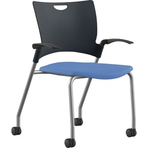 9 to 5 Seating Bella Fabric Seat Mobile Stack Chair - Fabric, Foam, Plastic Seat - Fabric, Plastic, Foam Back - Powder Coated, Silver Frame - Four-legged Base - Blue - 1 Each