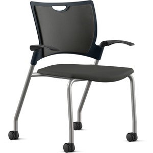 9 to 5 Seating Bella Fabric Seat Mobile Stack Chair - Fabric, Foam, Plastic Seat - Fabric, Plastic, Foam Back - Powder Coated, Silver Frame - Four-legged Base - Onyx - 1 Each