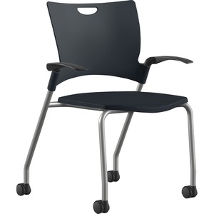 9+to+5+Seating+Bella+Fixed+Arms+Mobile+Stack+Chair+-+Black+Thermoplastic+Seat+-+Black+Thermoplastic+Back+-+Powder+Coated%2C+Silver+Frame+-+Four-legged+Base+-+1+Each