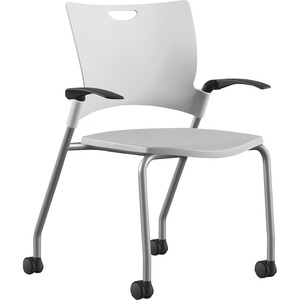 9+to+5+Seating+Bella+Fixed+Arms+Mobile+Stack+Chair+-+White+Thermoplastic+Seat+-+White+Thermoplastic+Back+-+Powder+Coated%2C+Silver+Frame+-+Four-legged+Base+-+1+Each