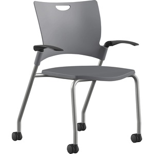 9 to 5 Seating Bella Fixed Arms Mobile Stack Chair - Dove Thermoplastic Seat - Dove Gray Thermoplastic Back - Powder Coated, Silver Frame - Four-legged Base - 1 Each