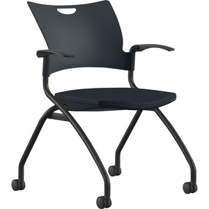 9 to 5 Seating Bella Fixed Arms Mobile Nesting Chair - Black Thermoplastic Seat - Black Thermoplastic Back - Black, Powder Coated Frame - Four-legged Base - 1 Each
