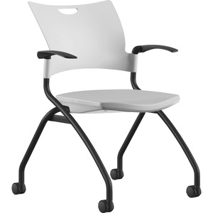 9 to 5 Seating Bella Fixed Arms Mobile Nesting Chair - White Thermoplastic Seat - White Thermoplastic Back - Black, Powder Coated Frame - Four-legged Base - 1 Each