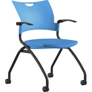 9 to 5 Seating Bella Fixed Arms Mobile Nesting Chair - Blue Thermoplastic Seat - Blue Thermoplastic Back - Black, Powder Coated Frame - Four-legged Base - 1 Each