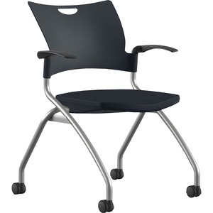 9 to 5 Seating Bella Fixed Arms Mobile Nesting Chair - Black Thermoplastic Seat - Black Thermoplastic Back - Silver, Powder Coated Frame - Four-legged Base - 1 Each