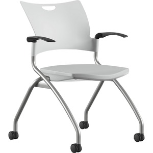 9 to 5 Seating Bella Fixed Arms Mobile Nesting Chair - White Thermoplastic Seat - White Thermoplastic Back - Silver, Powder Coated Frame - Four-legged Base - 1 Each