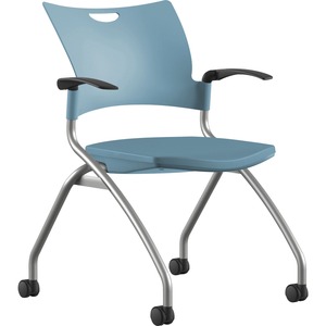 9+to+5+Seating+Bella+Fixed+Arms+Mobile+Nesting+Chair+-+Blue+Thermoplastic+Seat+-+Blue+Thermoplastic+Back+-+Silver%2C+Powder+Coated+Frame+-+Four-legged+Base+-+1+Each