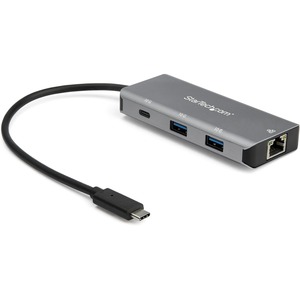 StarTech.com 3 Port USB C Hub with Gigabit Ethernet - 2x USB-A/1x USB-C - SuperSpeed 10Gbps USB 3.2 Gen 2 Type C Hub - USB Bus Powered - Portable 3 port USB-C hub w/ Gigabit Ethernet RJ45 - USB Type-C host laptop to 1x USB-C & 2x USB-A - USB 3.2/3.1 Gen 2 SuperSpeed 10Gbps - Bus Powered adapter hub - Aluminum - 9.8in attached cable - OS independent - Works w/TB3 host - USB 3.0 support